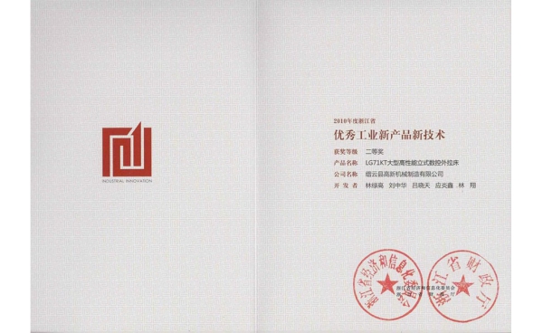 浙江省优秀工业新产品新技术二等奖